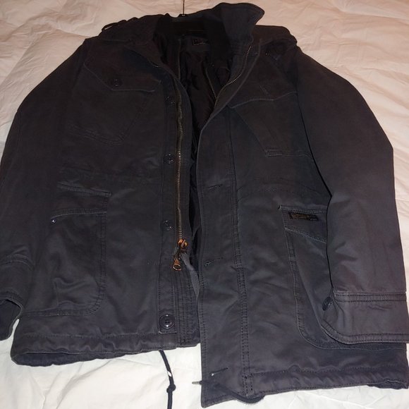 Abercrombie Charcoal Military Quilted Hoody Winter Jacket - Zip & Pull String - Picture 4 of 15